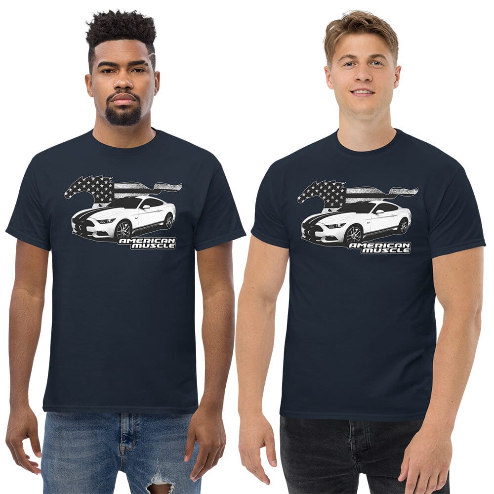Men Wearing Ford Mustang T-Shirt From Aggressive Thread - Color Navy