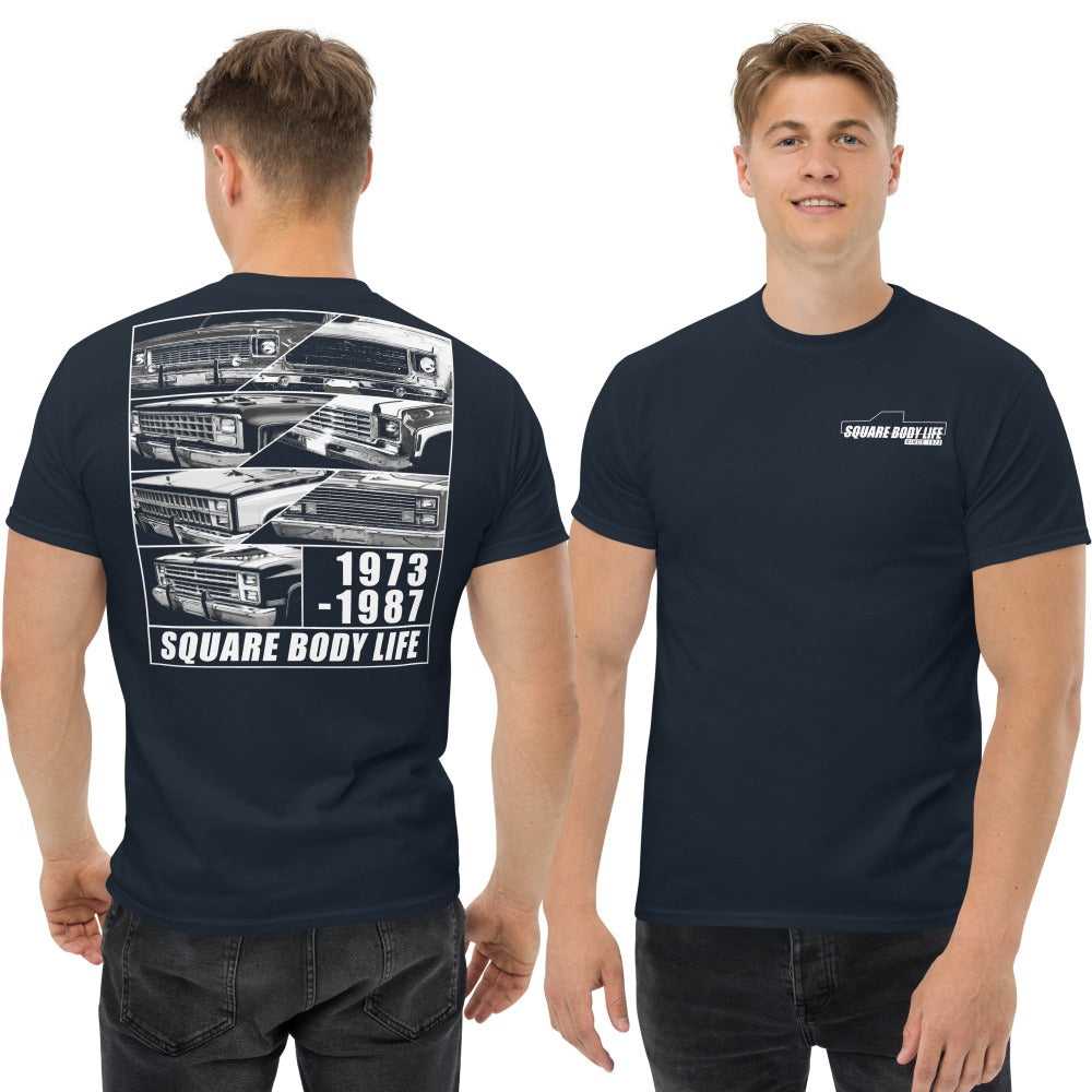 Square Body T-Shirt modeled in navy