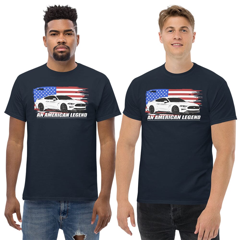 2 men modeling Mustang GT T-Shirt From Aggressive Thread - Color Navy
