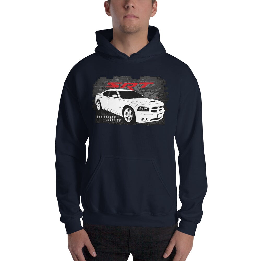 Man Wearing a 2006-2010 Dodge Charger SRT8 Hoodie From Aggressive Thread - Navy