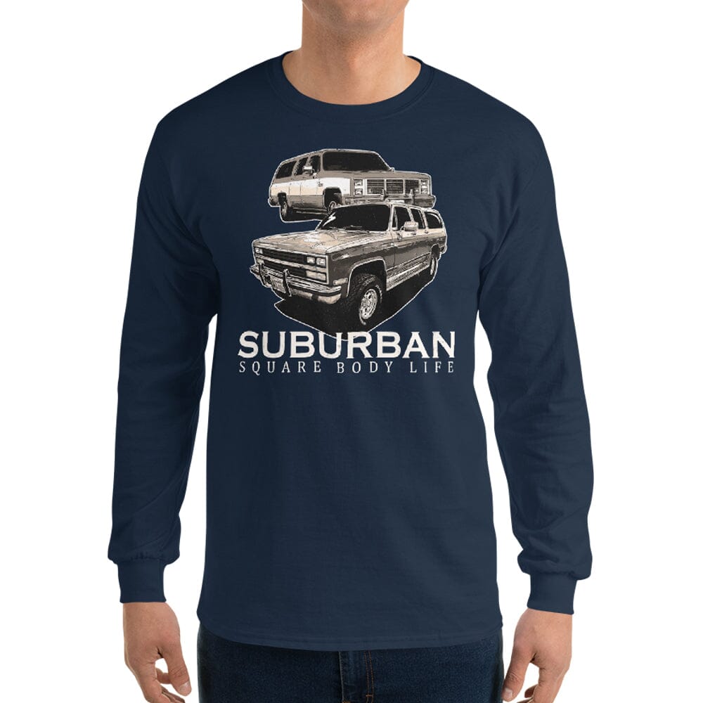 Suburban Square Body Life Long Sleeve Shirt modeled in navy