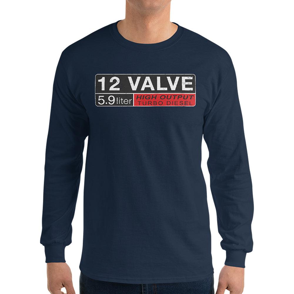 Man modeling 12v cummins long sleeve shirt in navy | Aggressive Thread