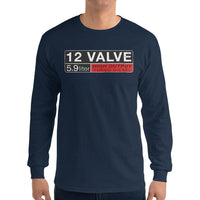 Thumbnail for Man modeling 12v cummins long sleeve shirt in navy | Aggressive Thread