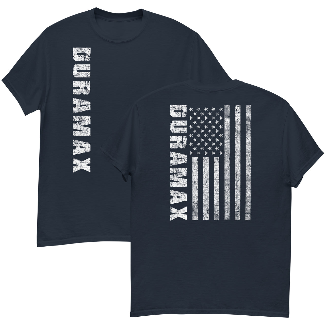 Duramax T-Shirt with Distressed American Flag Design - navy