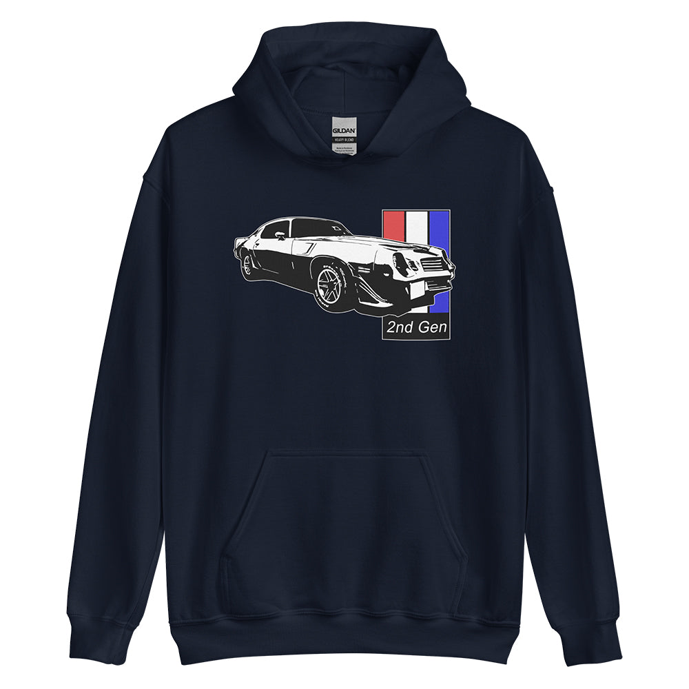 Second Gen Camaro Hoodie in Navy From Aggressive Thread Muscle Car Apparel