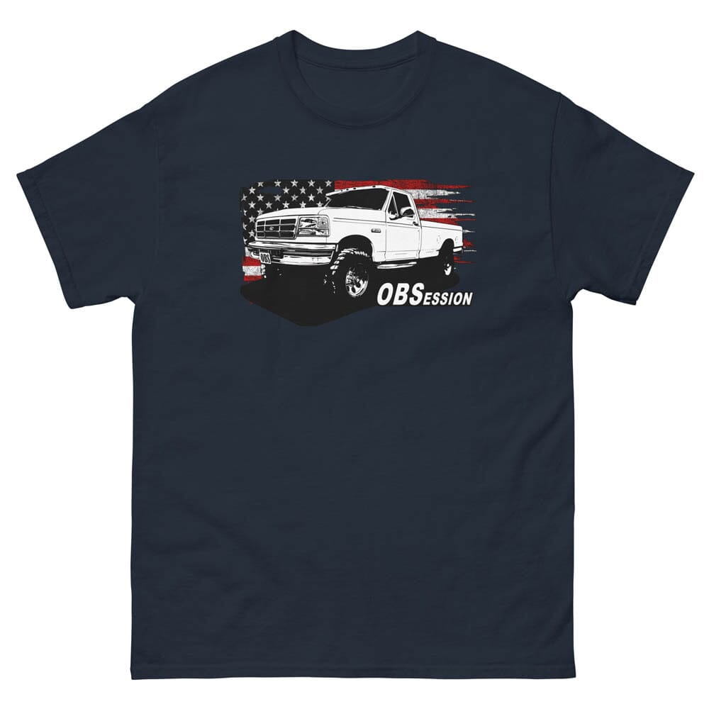OBS Single Cab Truck American Flag T-Shirt-In-Navy-From Aggressive Thread