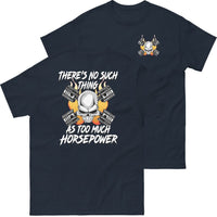 Thumbnail for Gearhead / Car Guys T-Shirt From Aggressive Thread - Front and back view in navy