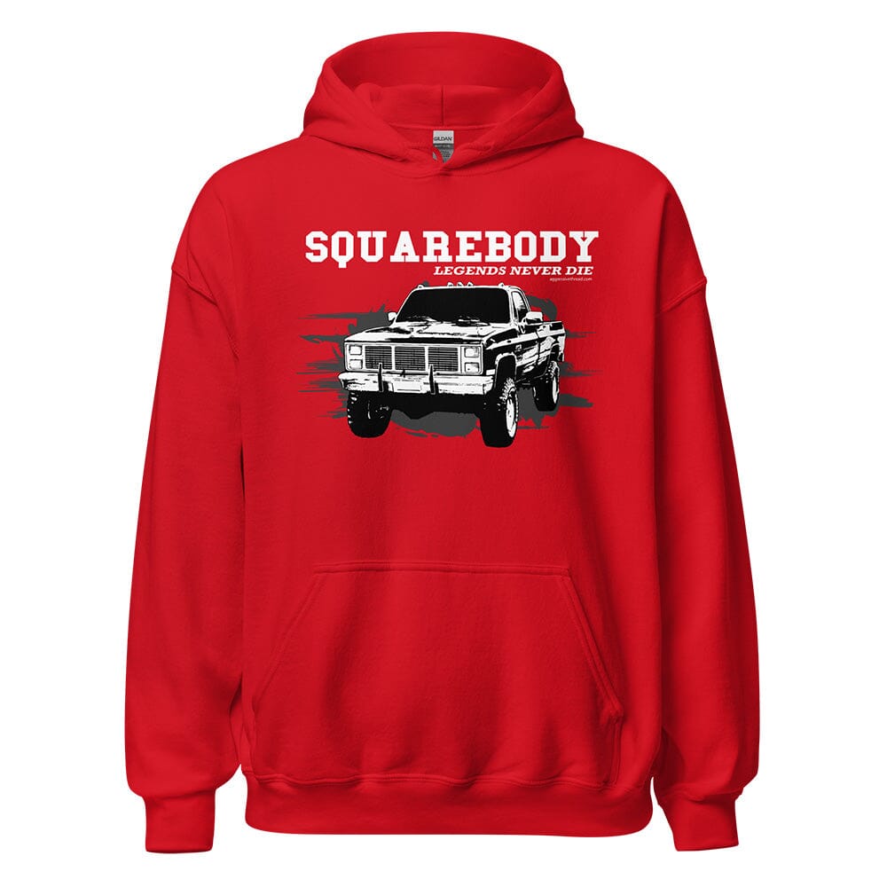 Square Body Hoodie Legends Never Die From Aggressive Thread - Color Red