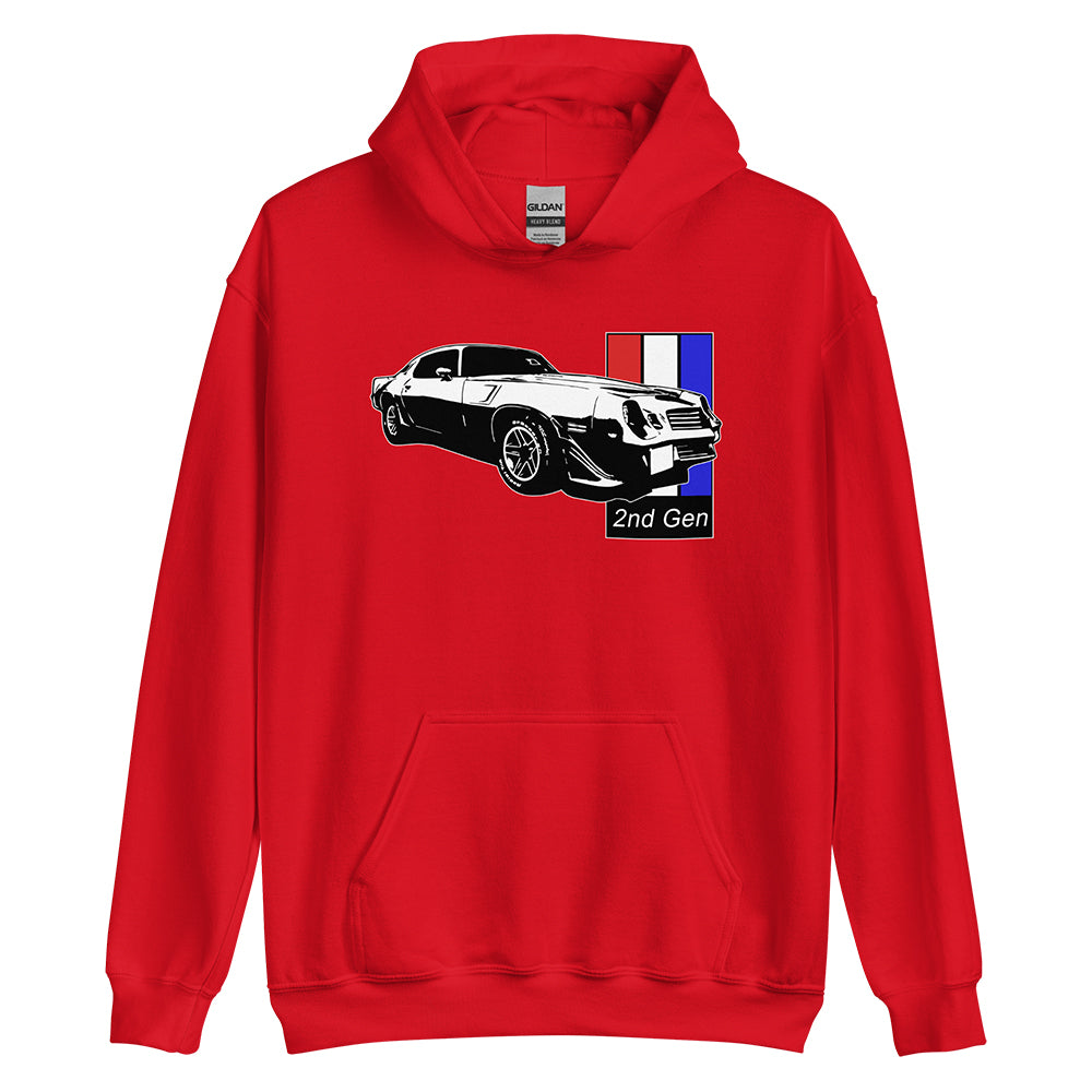 Second Gen Camaro Hoodie in Red From Aggressive Thread Muscle Car Apparel
