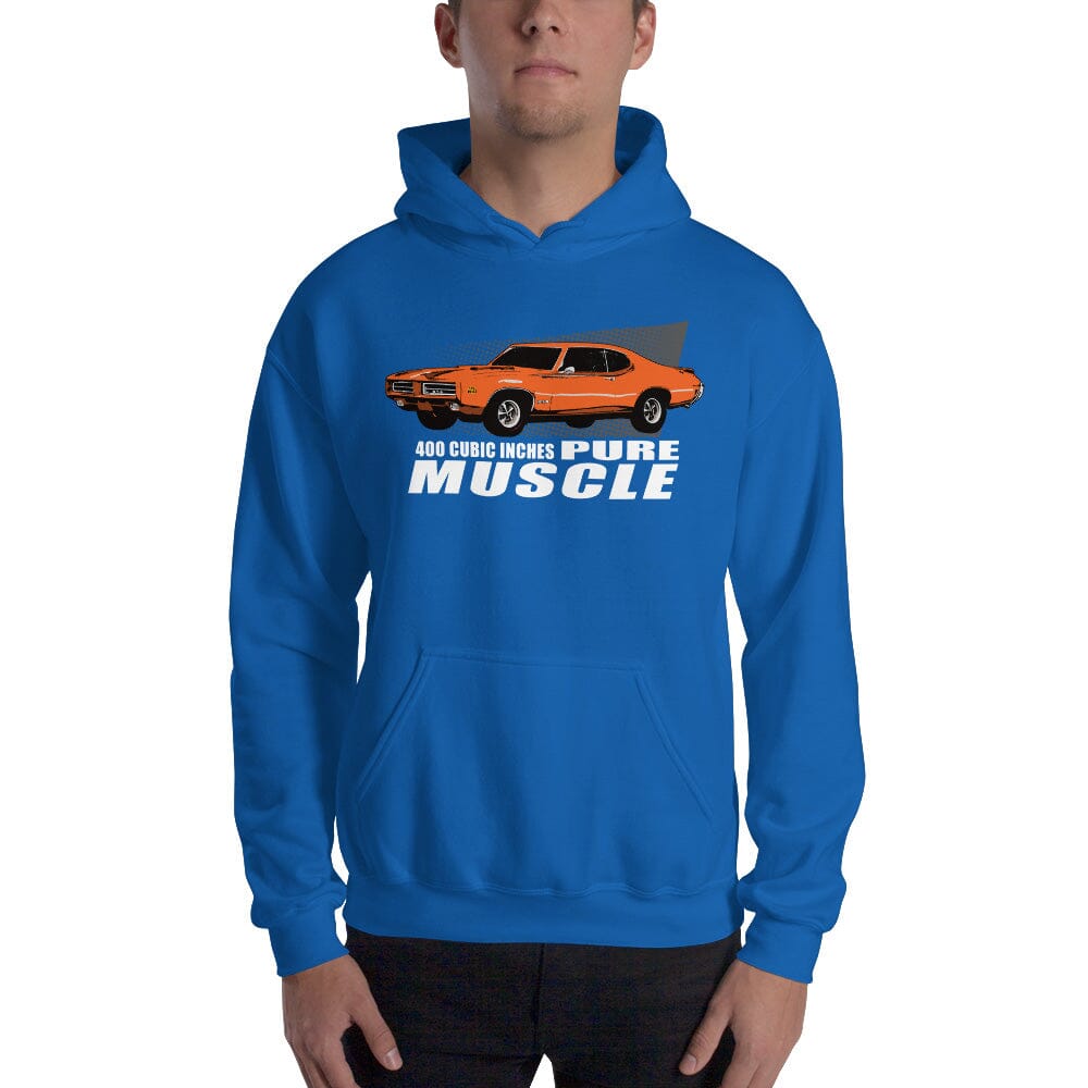 Man posing in 69 GTO Hoodie From Aggressive Thread - Color Blue