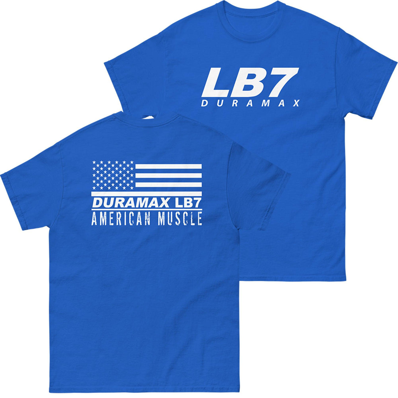 LB7 Duramax T-Shirt - American Muscle Flag-In-Royal-From Aggressive Thread