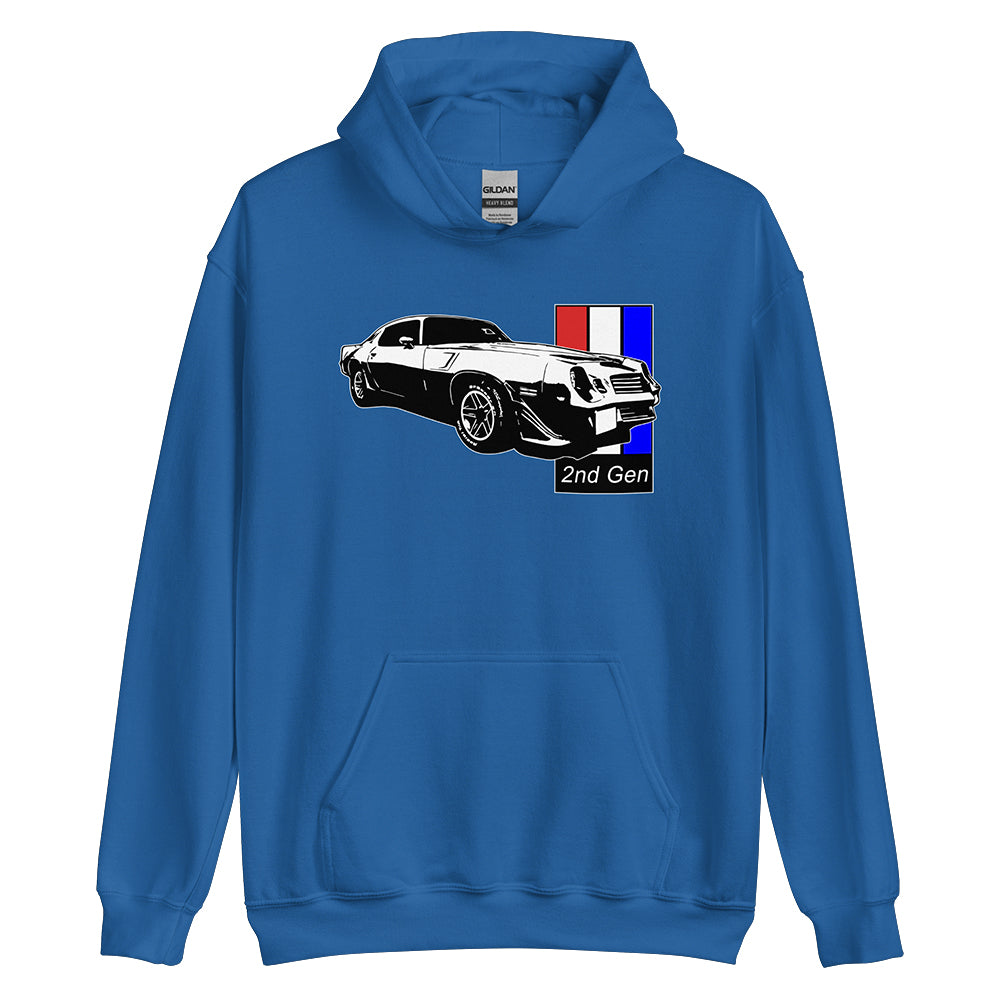 Second Gen Camaro Hoodie in Royal Blue From Aggressive Thread Muscle Car Apparel