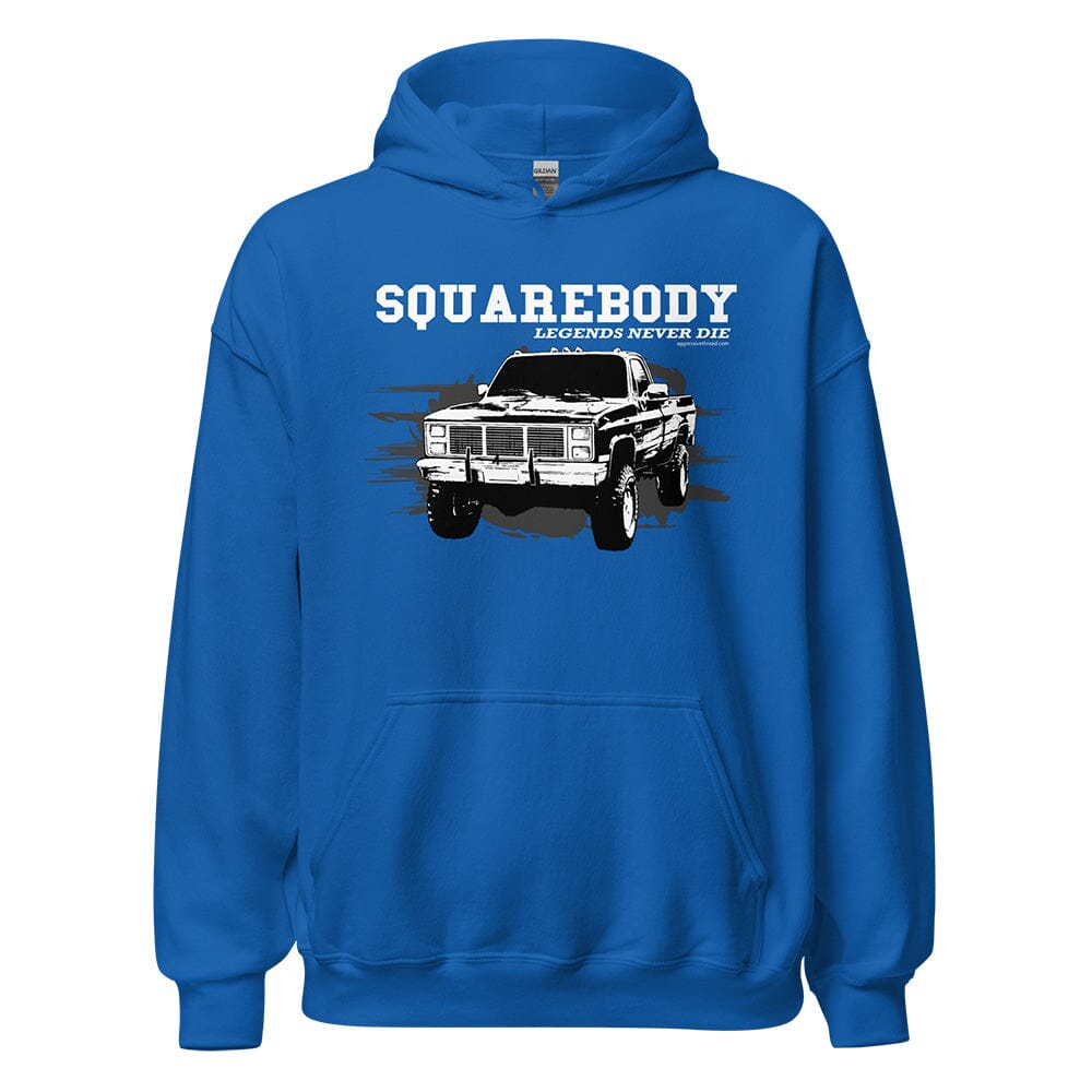 Square Body Hoodie Legends Never Die From Aggressive Thread - Color Blue