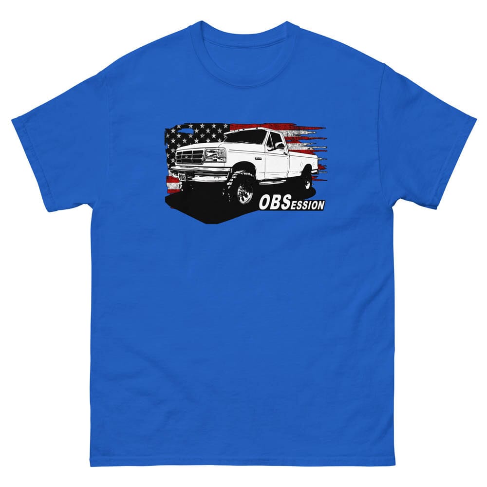 OBS Ford F250 Single Cab T-Shirt From Aggressive Thread - Color Blue