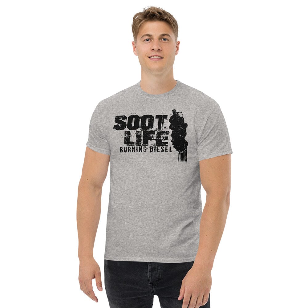 Man Posing In Soot Life Diesel Truck t-shirt From Aggressive Thread - Grey