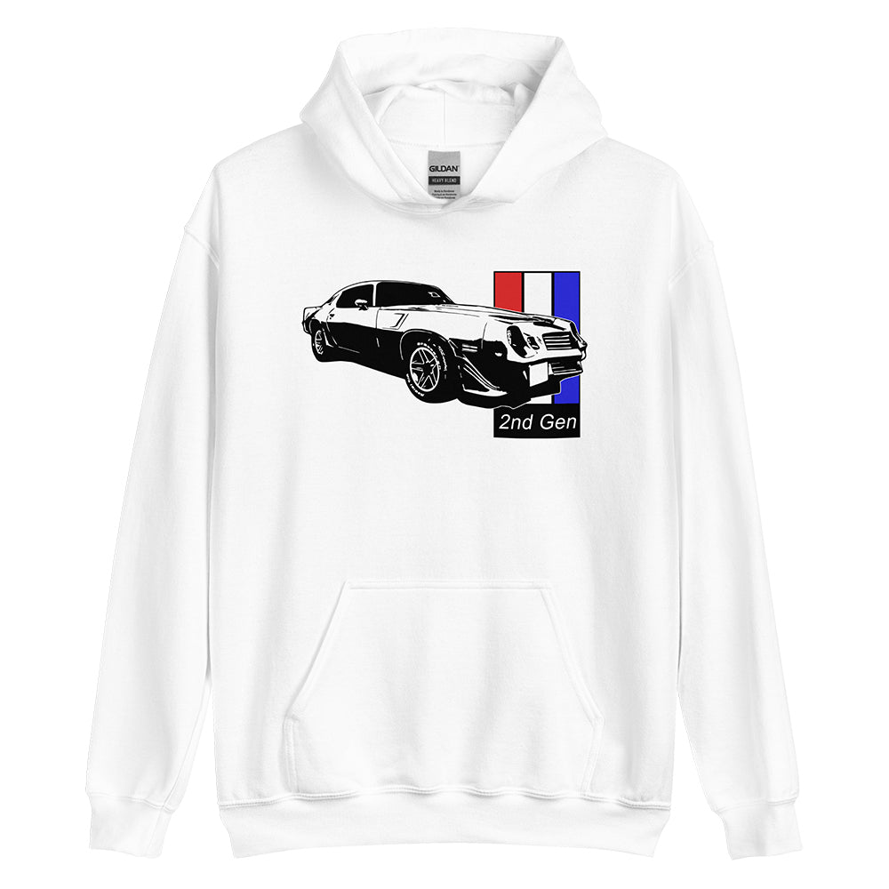 Second Gen Camaro Hoodie in White From Aggressive Thread Muscle Car Apparel