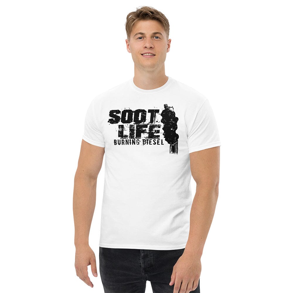 Man Posing In Soot Life Diesel Truck t-shirt From Aggressive Thread - White