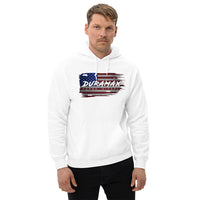 Thumbnail for Man Wearing a Duramax American Flag Hoodie in White From Aggressive Thread