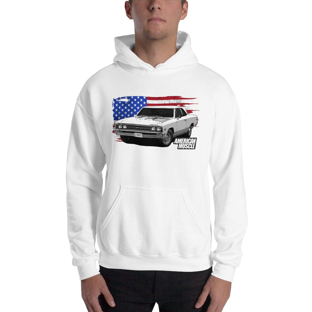 1967 Chevelle Hoodie Sweatshirt With American Flag-In-White-From Aggressive Thread