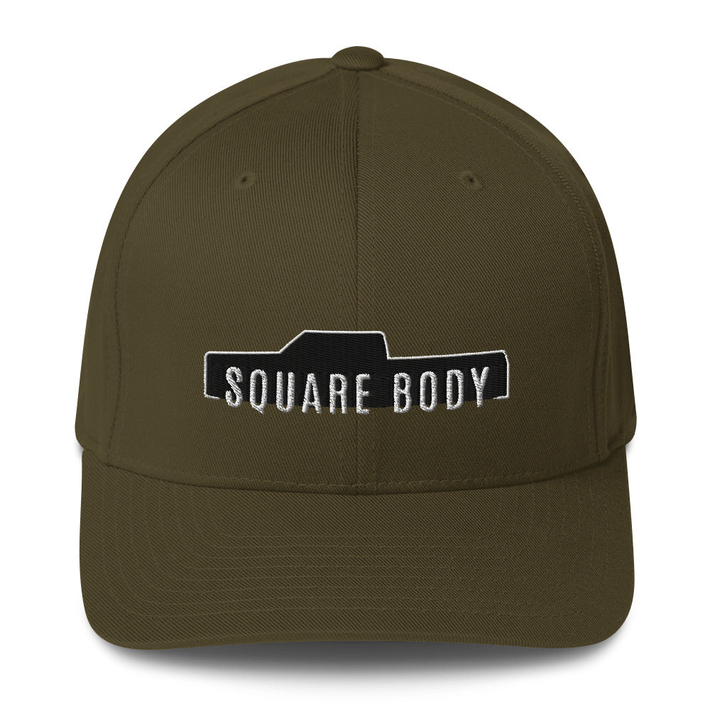 Front View of crew cab Square Body Hat From Aggressive Thread in Olive Green