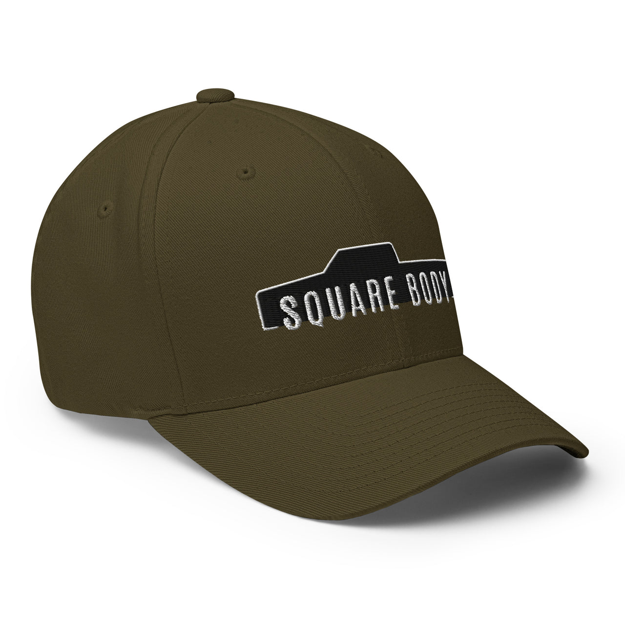 3/4 View of crew cab Square Body Hat From Aggressive Thread in Olive Green