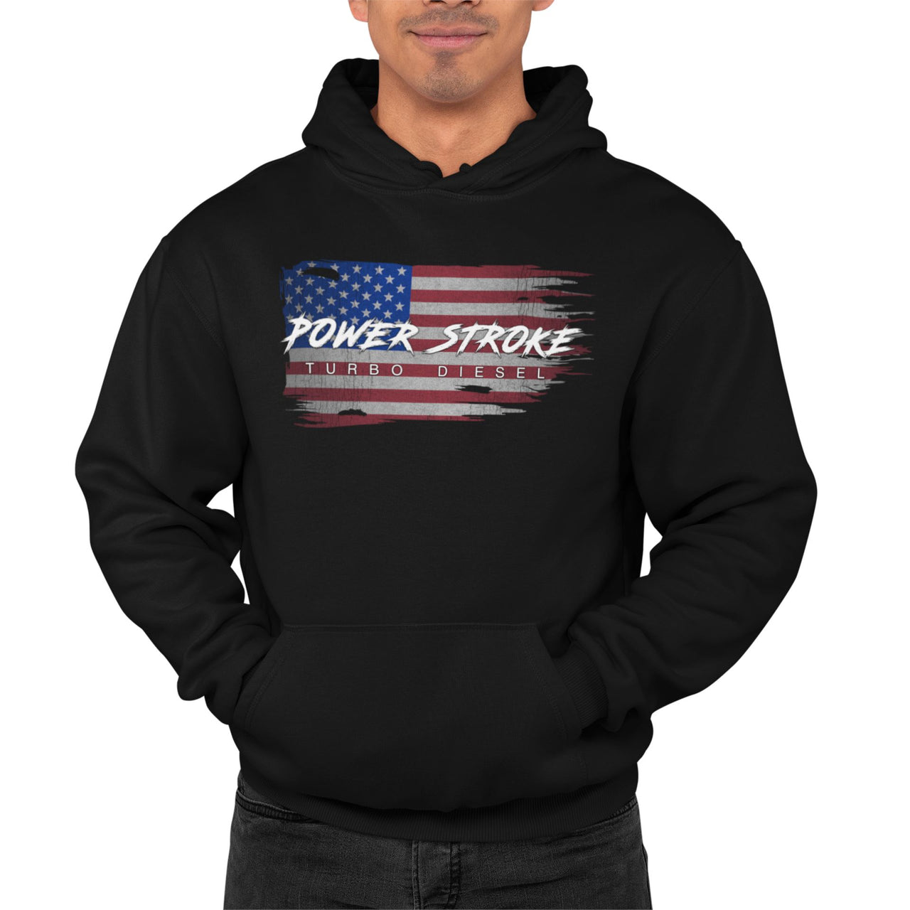Power Stroke Powerstroke Battle American Flag Hoodie Sweatshirt-In-White-From Aggressive Thread