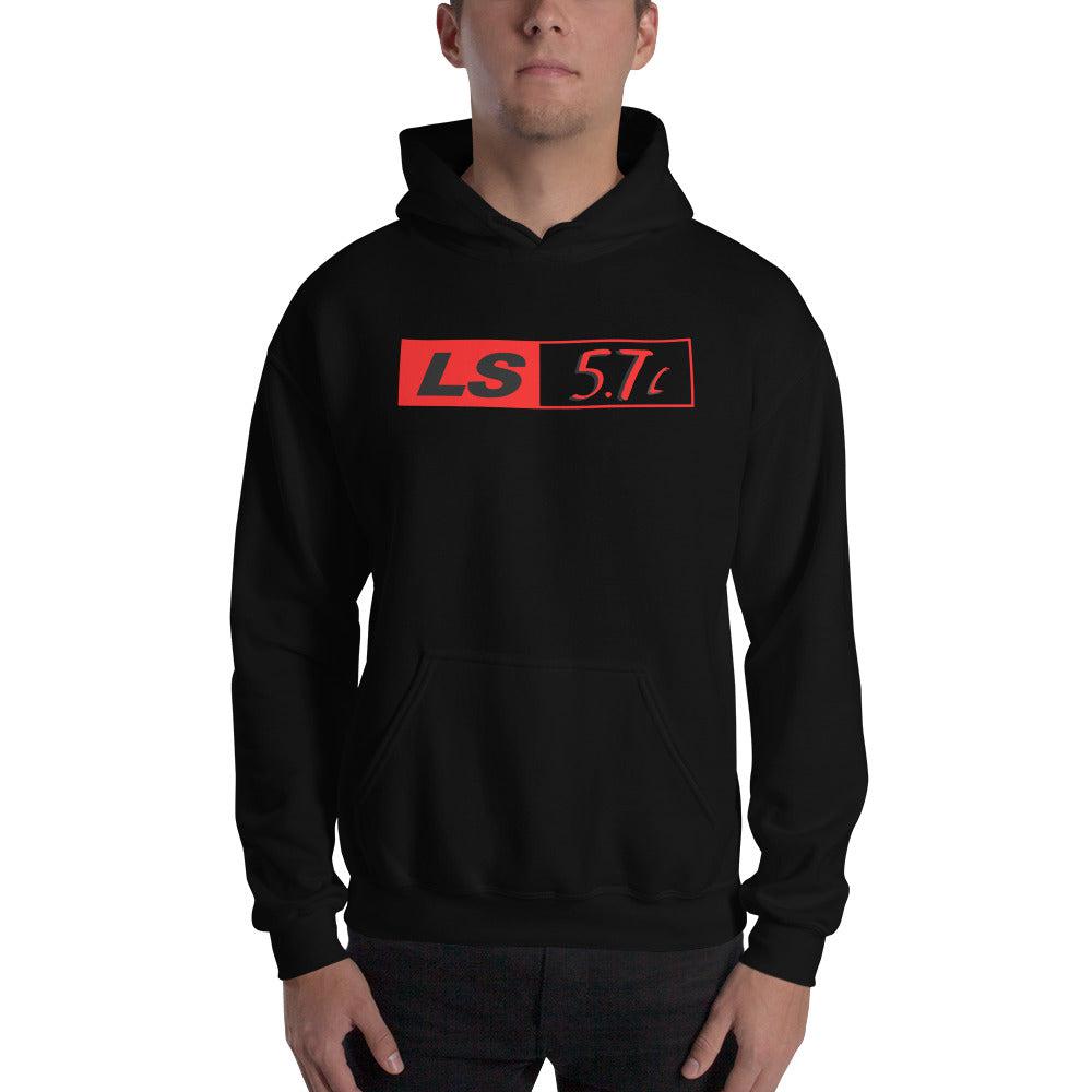 man modeling LS 5.7 LS1 Engine Hoodie Sweatshirt - black