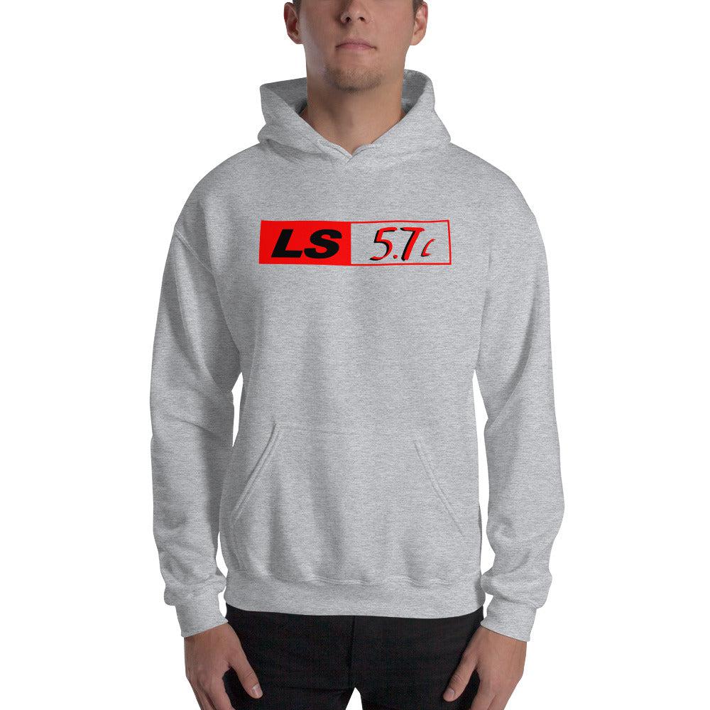 man modeling LS 5.7 LS1 Engine Hoodie Sweatshirt - sport grey