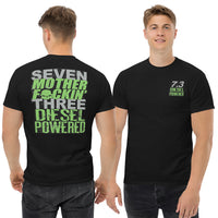 Thumbnail for man modeling 7.3 Powerstroke T-Shirt Seven MF'N Three Diesel Powered - in black