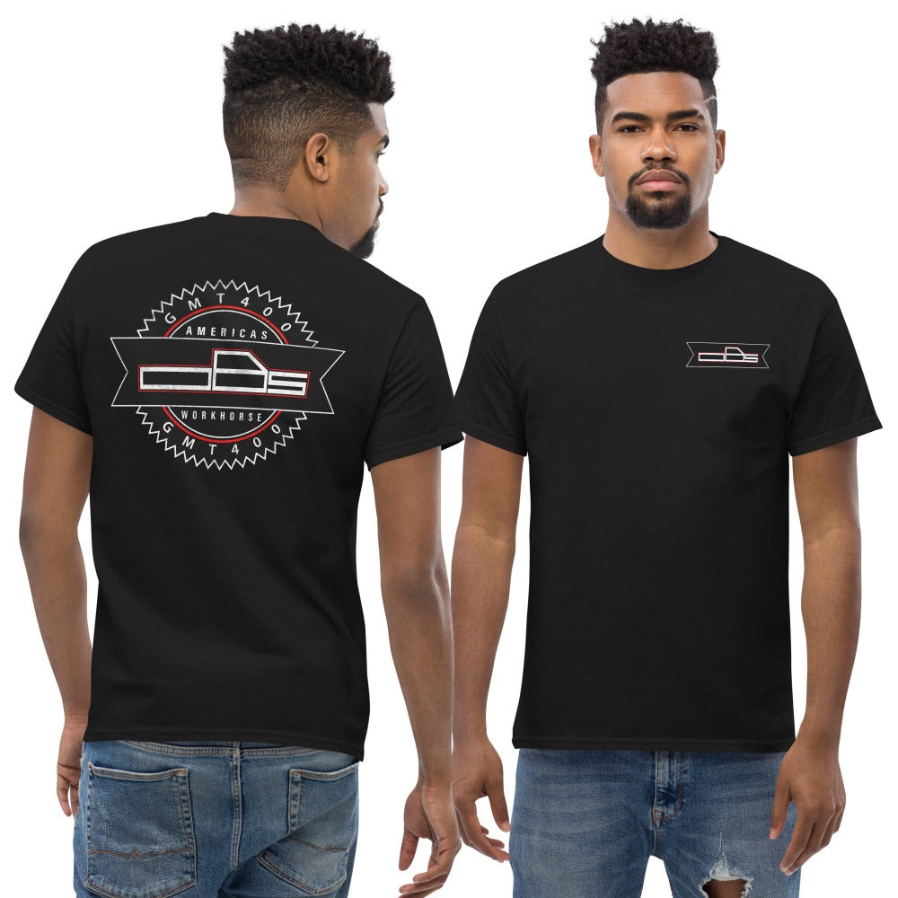man modeling OBS GMT400 GMC T-Shirt in black