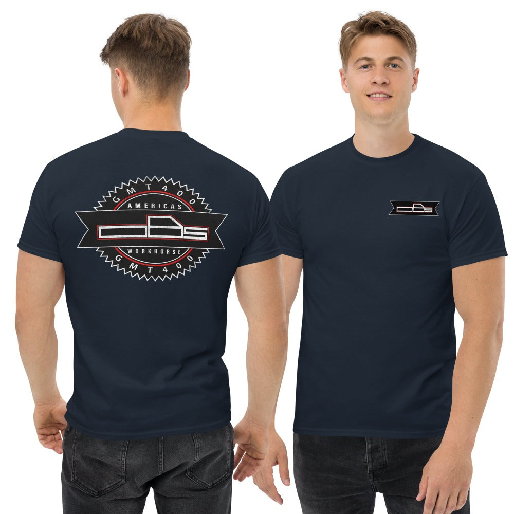 man modeling OBS GMT400 GMC T-Shirt in white