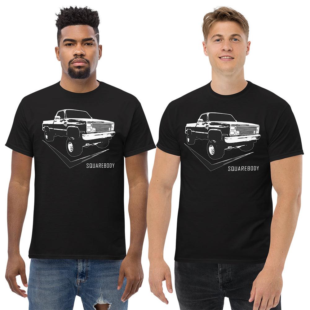 men modeling Square Body Truck T-Shirt in black