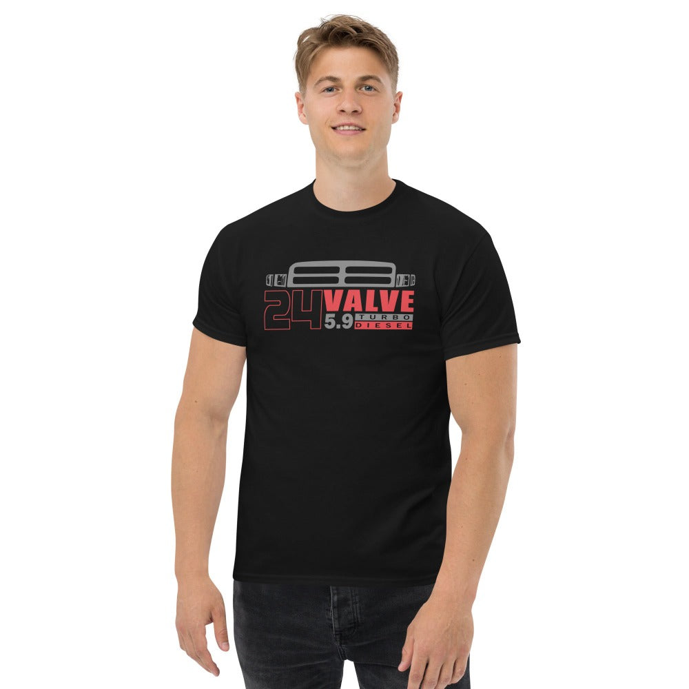 Man modeling 24v Cummins Diesel Engine Second Gen T-Shirt in black