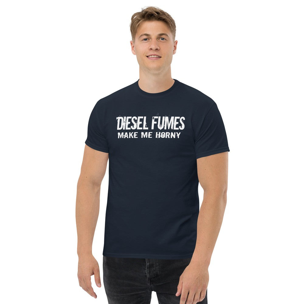 Man wearing a Funny Diesel Truck Shirt In Navy From Aggressive Thread