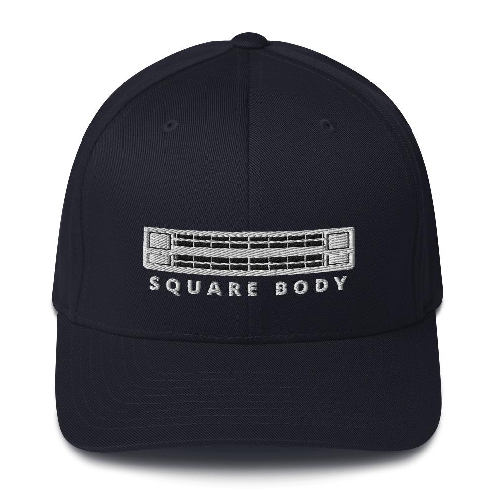 Square Body Chevy Hat | Squarebody Trucker Cap | Aggressive Thread Diesel Truck ApparelSquare Body Flexfit Hat in navy