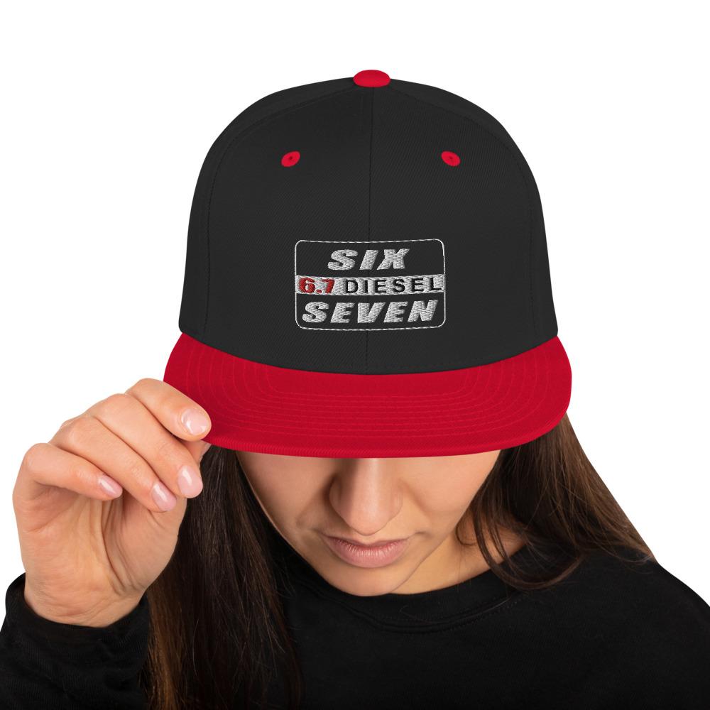 6.7 diesel hat modeled in black and red