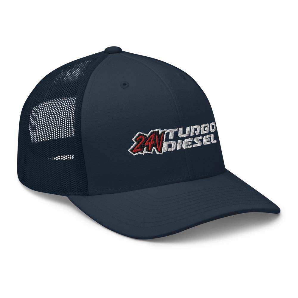24 Valve 5.9 Diesel Hat Trucker Cap With Mesh Back front right view in navy