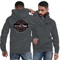 Thumbnail for man modeling obs gmt400 hoodie from Aggressive Thread - dark heather