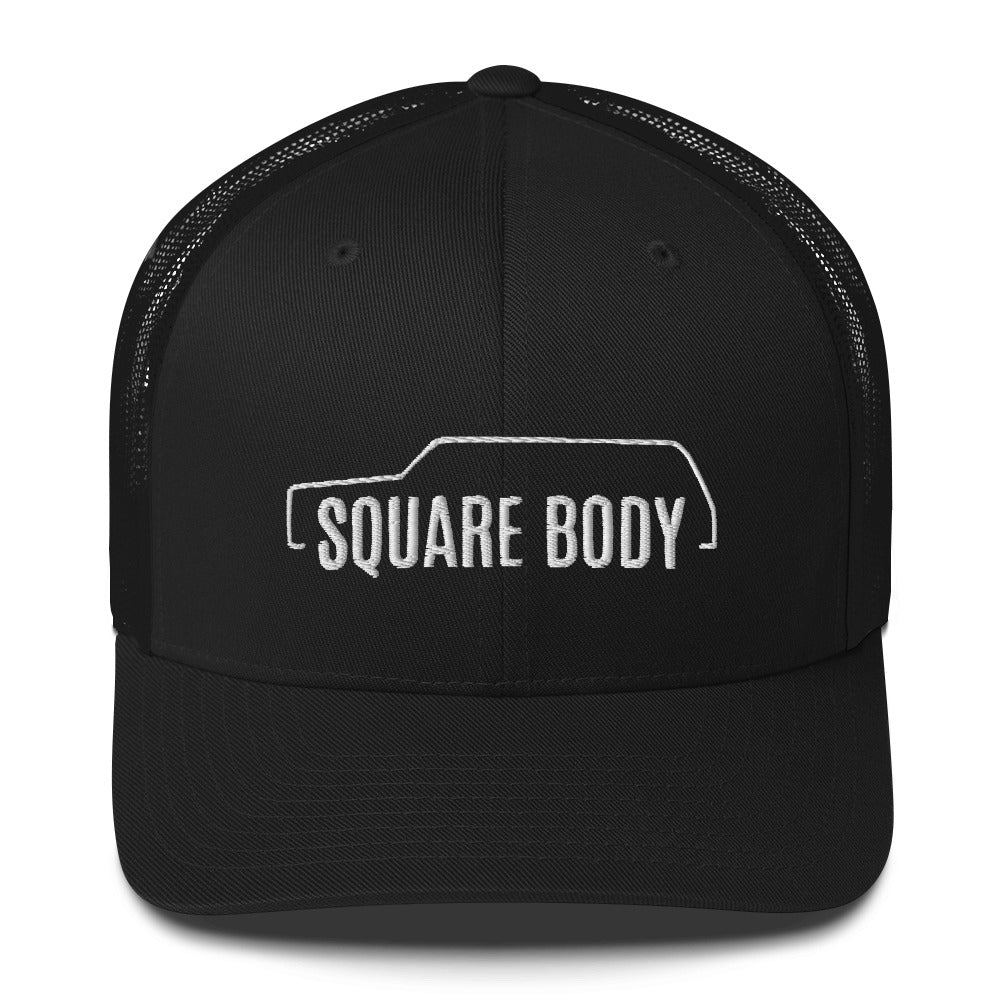 square body suburban trucker hat from aggressive thread in black