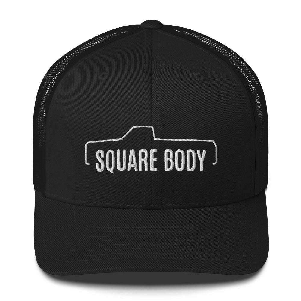 Square body c10 k10 trucker hat from aggressive thread in black
