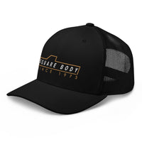 Thumbnail for 3/4 view of square body trucker hat in black - Aggressive Thread Auto Apparel