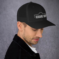 Thumbnail for man wearing a Square body c10 k10 trucker hat from aggressive thread in black 