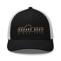 Thumbnail for 3/4 view of square body trucker hat in black and white - Aggressive Thread Auto Apparel