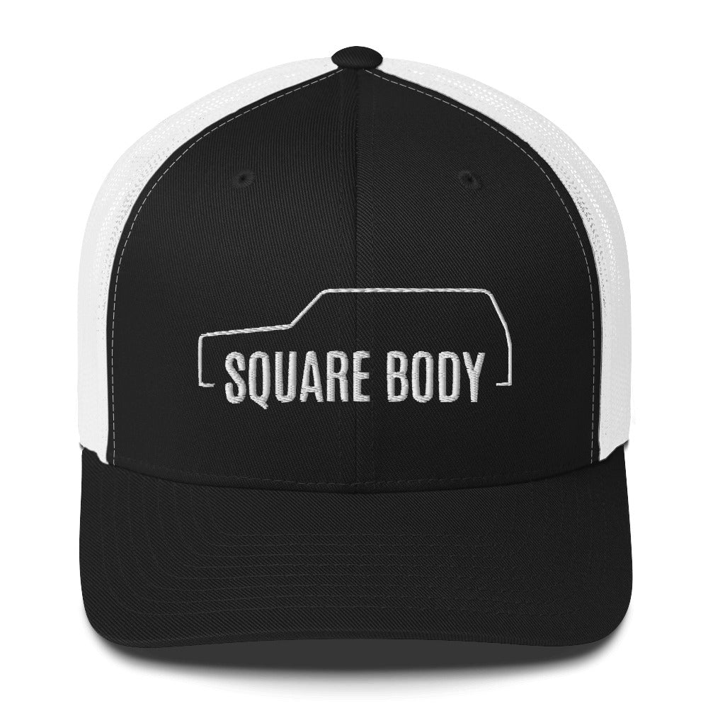 Square body K5 blazer trucker hat from aggressive thread in black and white