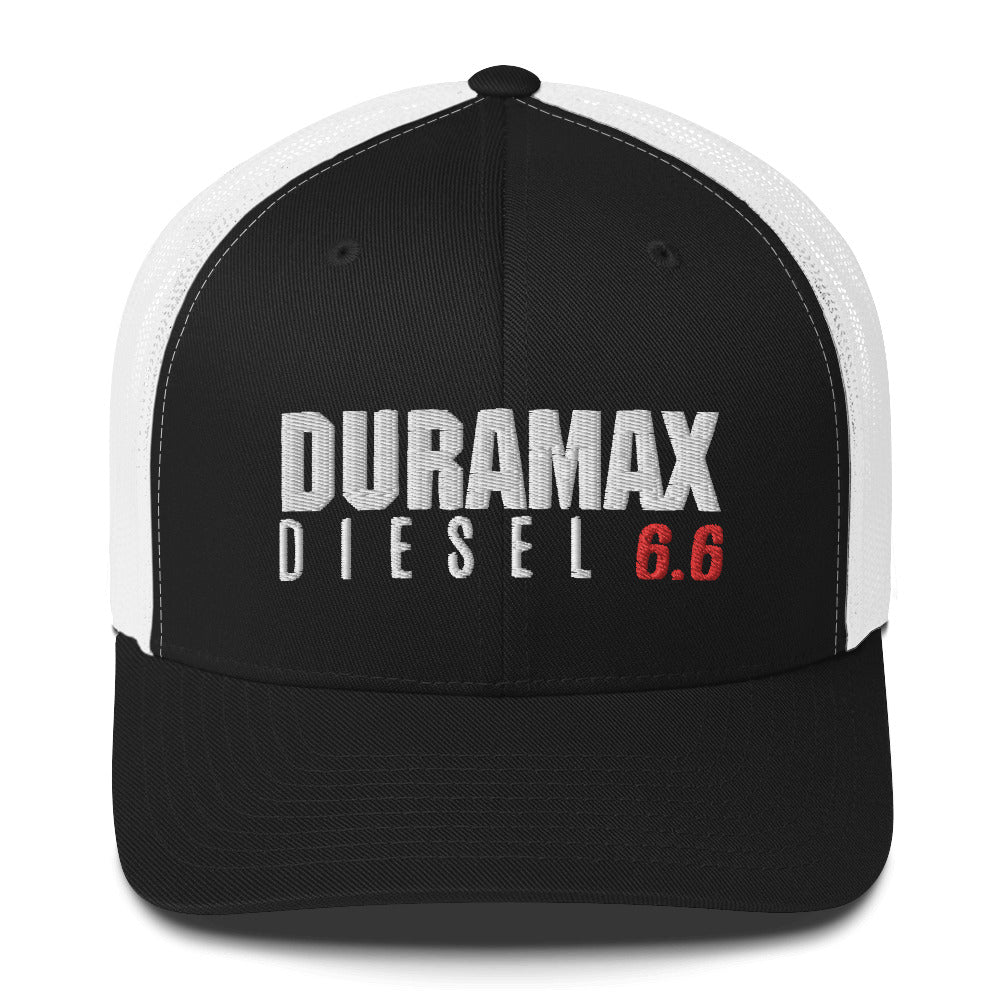 Duramax 6.6 Trucker Hat From Aggressive Thread in Black and White