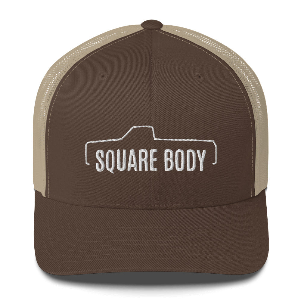 Square body c10 k10 trucker hat from aggressive thread in brown