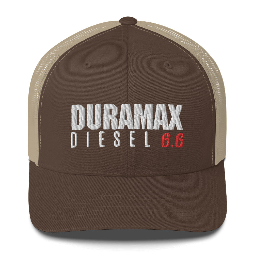 Duramax 6.6 Trucker Hat From Aggressive Thread in Brownn