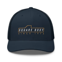 Thumbnail for 3/4 view of square body trucker hat in navy - Aggressive Thread Auto Apparel