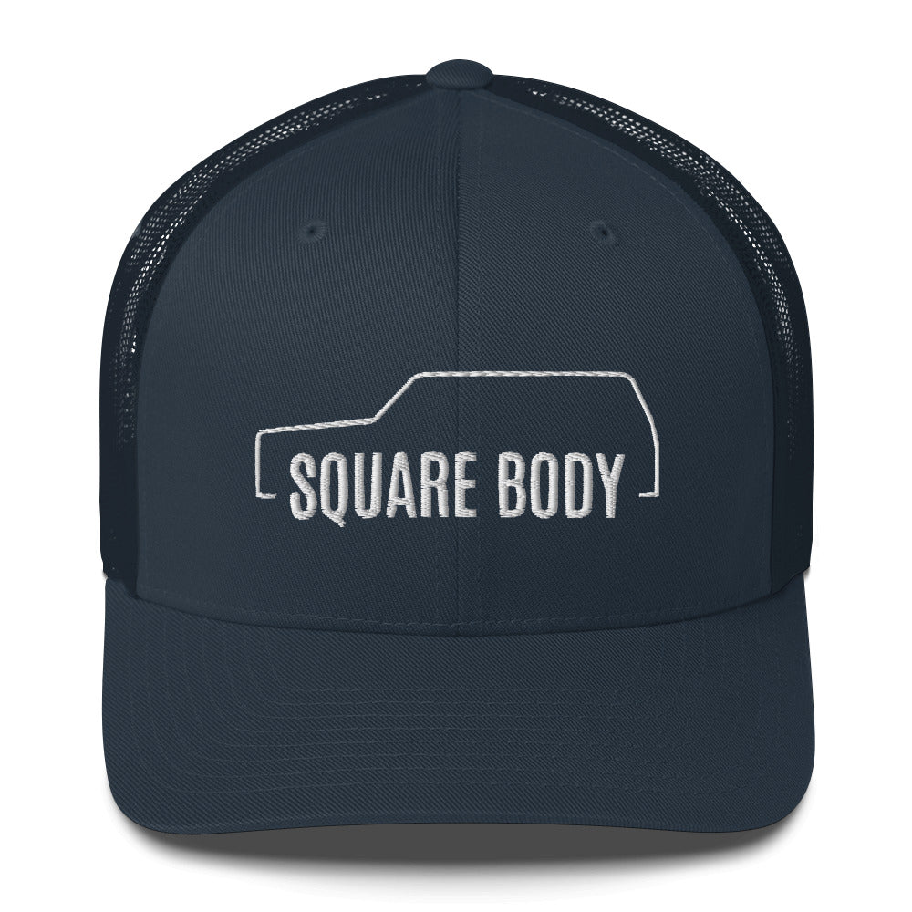 Square body K5 blazer trucker hat from aggressive thread in navy