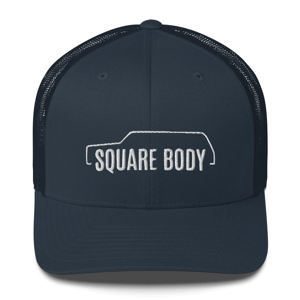 square body suburban trucker hat from aggressive thread in navy